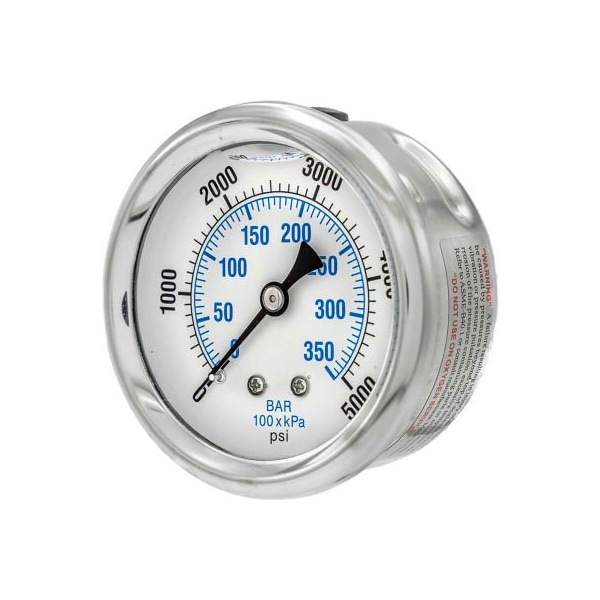 Engineered Specialty Products, Inc Pic Gauges 2 1/2" Pressure Gauge, Liquid Filled, 5000 PSI, SS